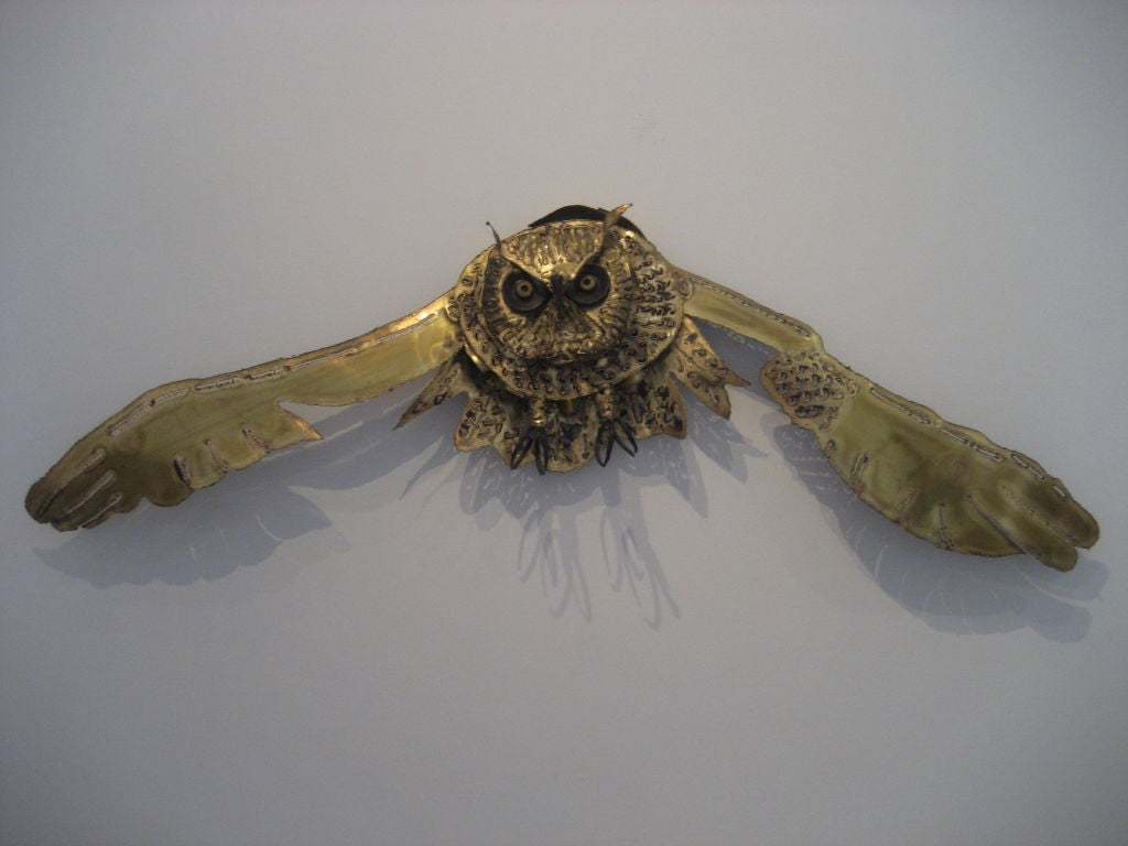 Mid Century Mixed Metal Owl Wall Sculpture - Del Filardi 5