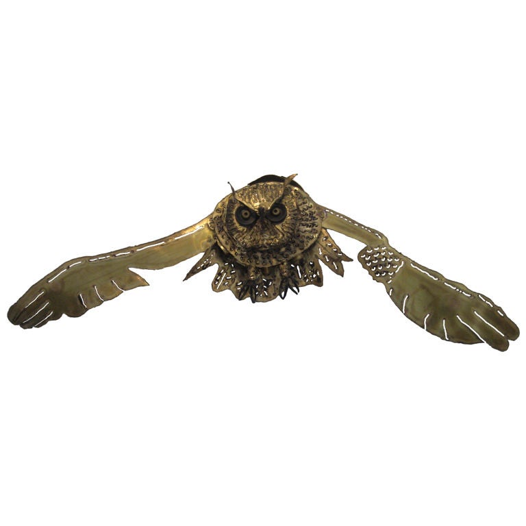 Mid Century Mixed Metal Owl Wall Sculpture - Del Filardi