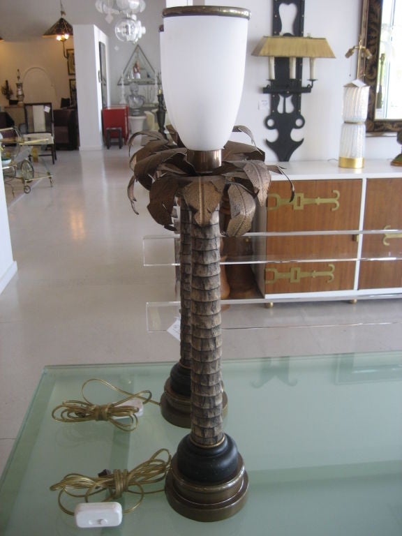 Brass Pair of Vintage Palm Tree Lamps