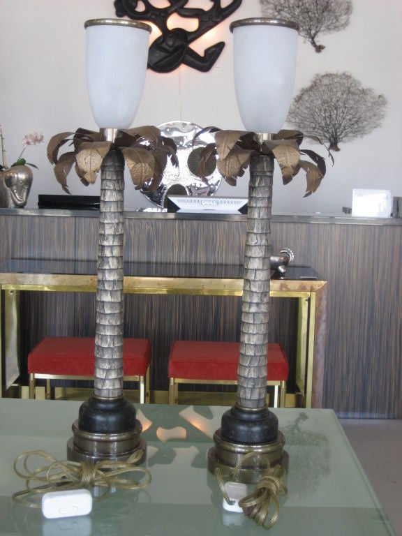 Pair of Vintage Palm Tree Lamps 1