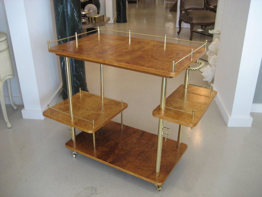 Mid-20th Century Italian Barcart with Multi Tiered Shelves and Brass Accents