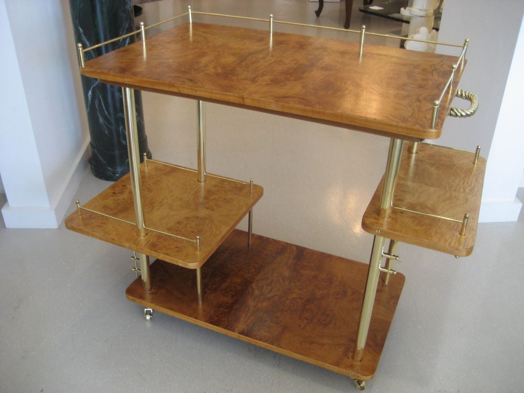 Italian Barcart with Multi Tiered Shelves and Brass Accents 1
