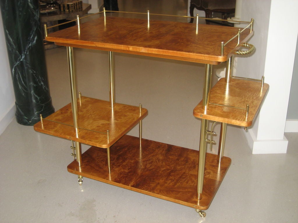 Italian Barcart with Multi Tiered Shelves and Brass Accents 2