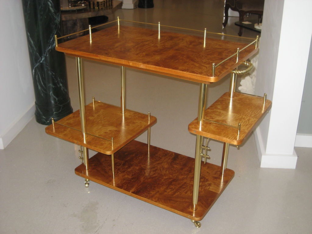 Italian Barcart with Multi Tiered Shelves and Brass Accents 3