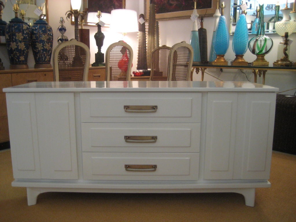 Mid Century White Lacquer Credenza