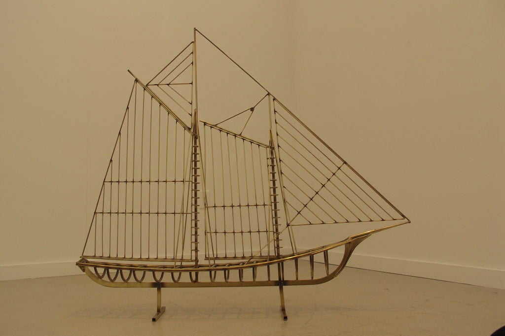 C. Jere brass sailboat sculpture attractive from all angles. Signed.