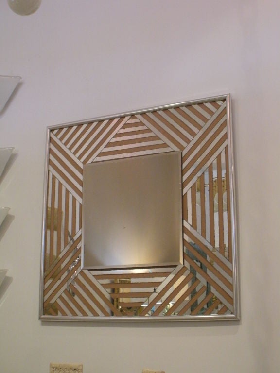 Unknown Vintage 1970s Zig Zag Mirror with Chrome Edge For Sale