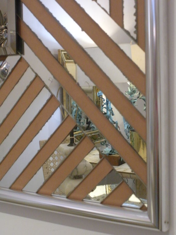 Vintage 1970s Zig Zag Mirror with Chrome Edge In Fair Condition For Sale In West Palm Beach, FL