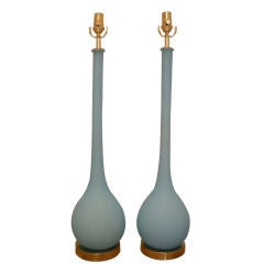 Pair of Vintage Light Blue Murano Glass Lamps- Seguso Pair of Vintage Light Blue Murano Glass Lamps- Seguso