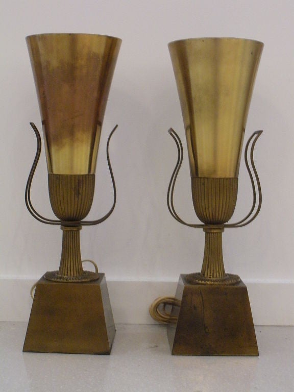Pair of Tommi Parzinger Brass Lightolier Urn Table Lamps