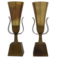 Pair of Tommi Parzinger Brass Lightolier Urn Table Lamps