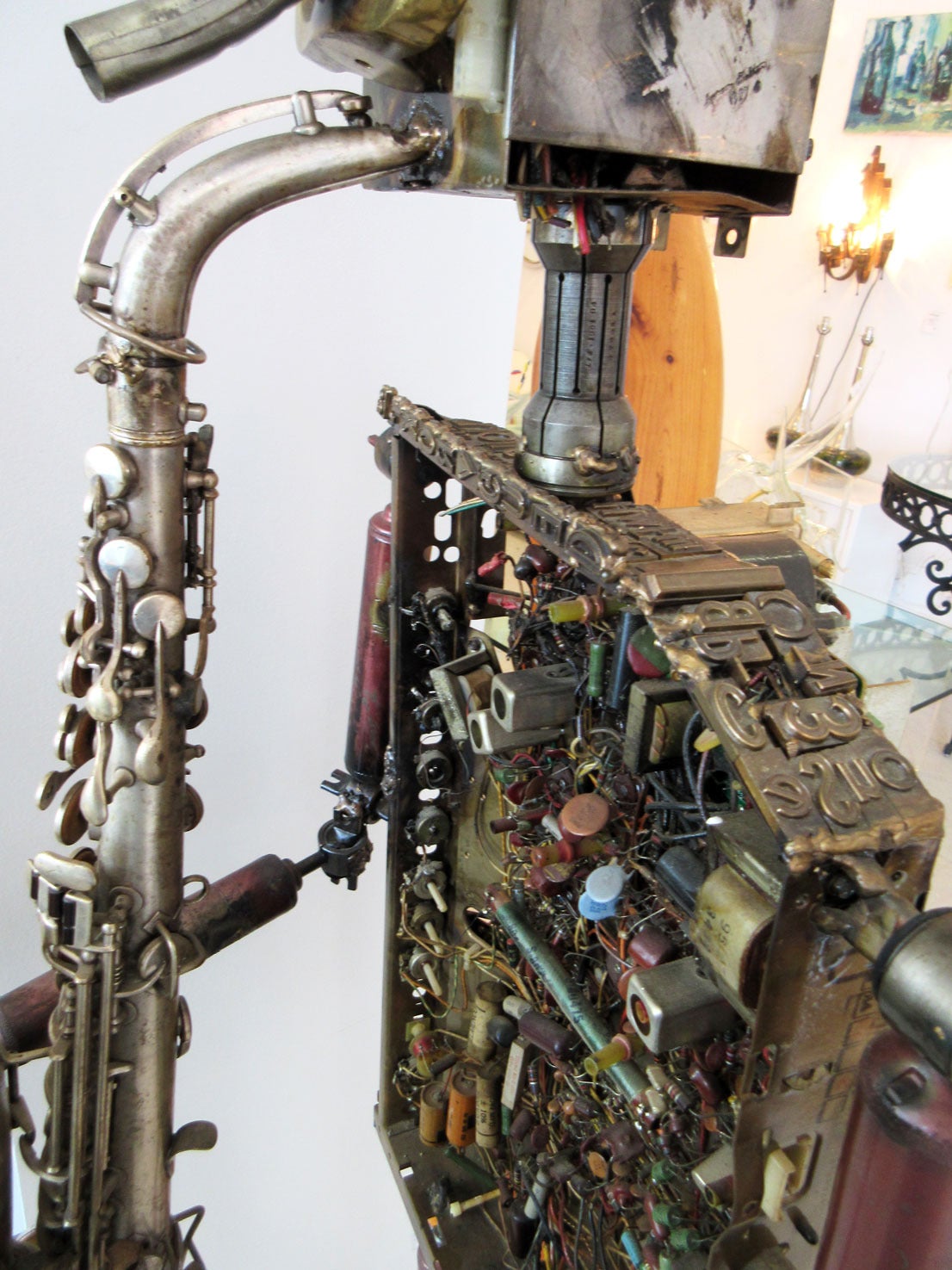 Outsider Art, Robot Musician Sculpture, Signed 2