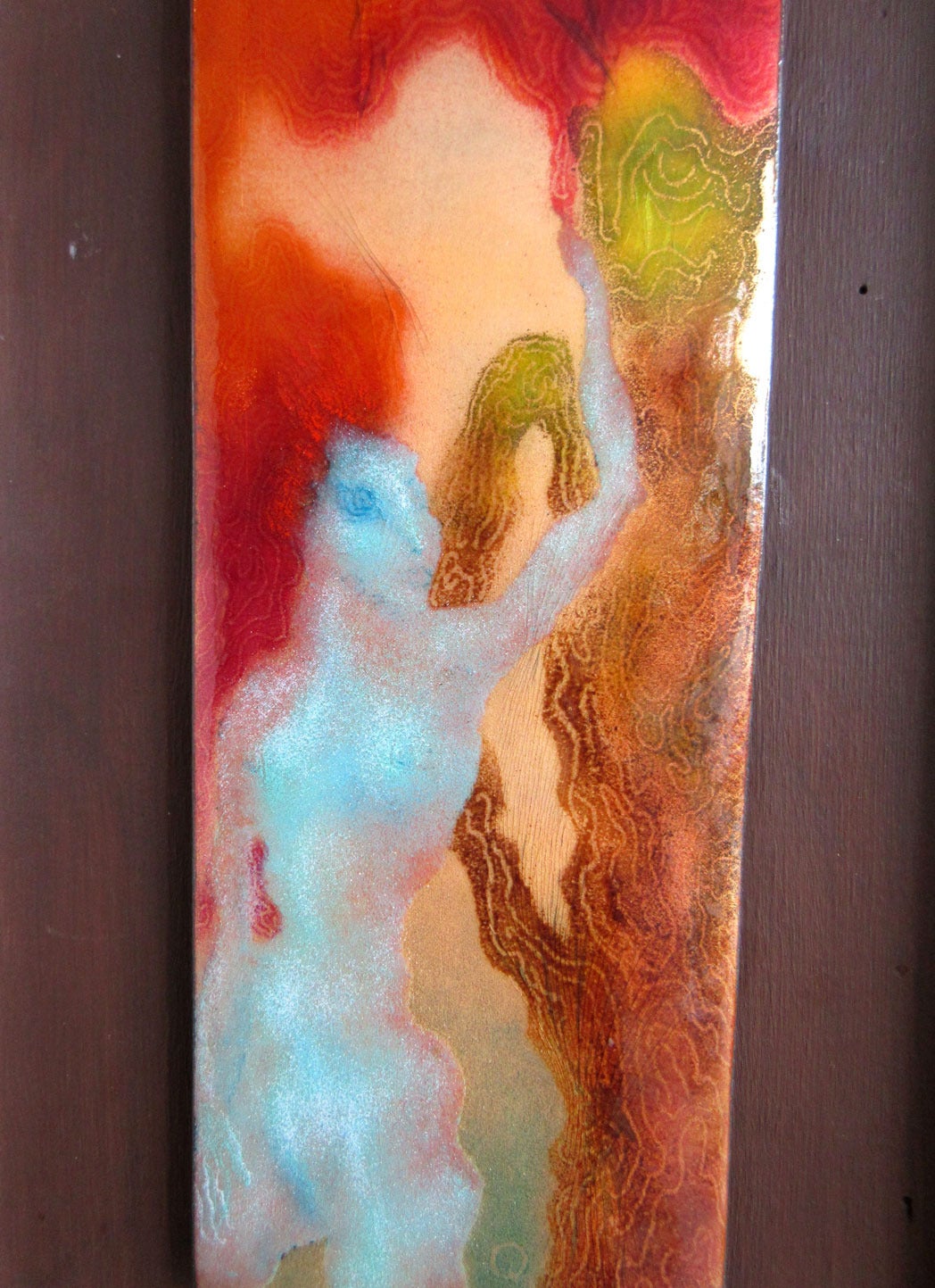 North American Enamel on Copper Abstract Nude Signed Lynne Queste For Sale