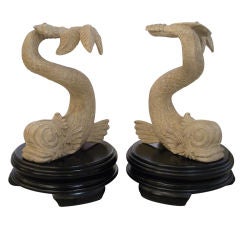 Pair of Carved Wood Italian Dolphin Table Bases