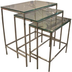 Trio of Chrome and Glass Nesting Tables