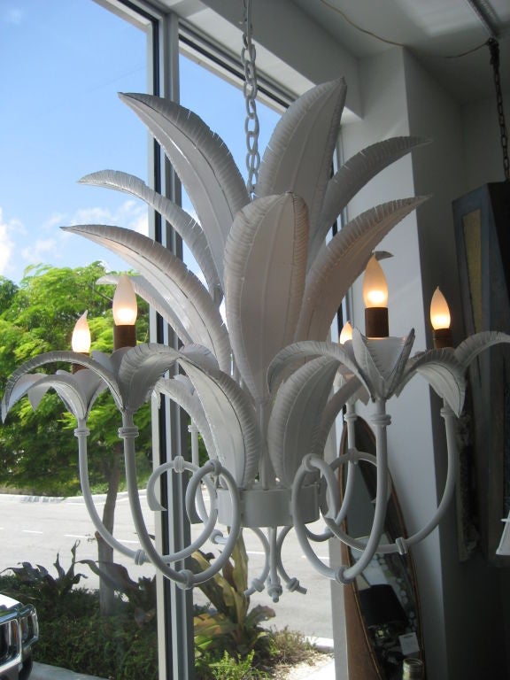 White Lacquer Palm  Leaf Chandelier 5