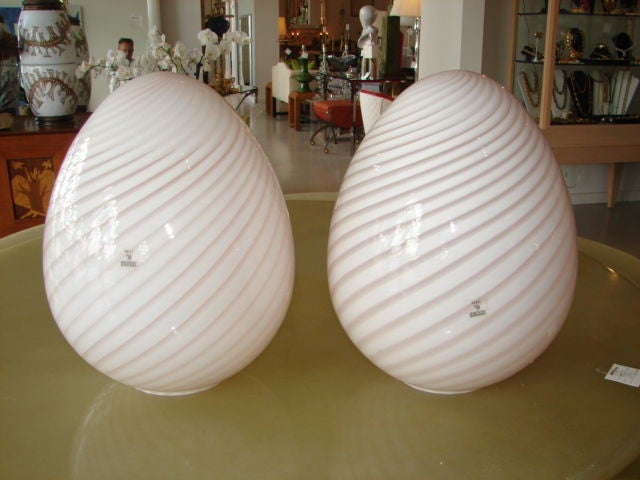 Pair of Large Murano Glass Egg Lamps
