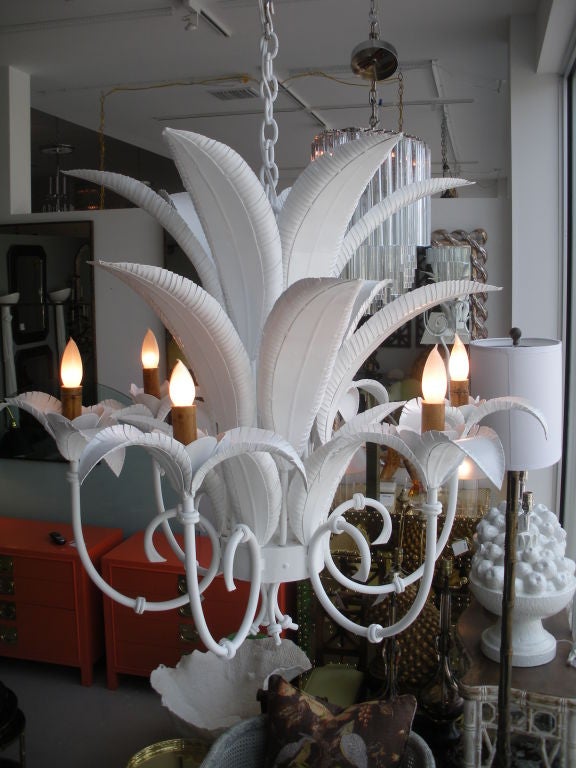 White Lacquer Palm  Leaf Chandelier 1