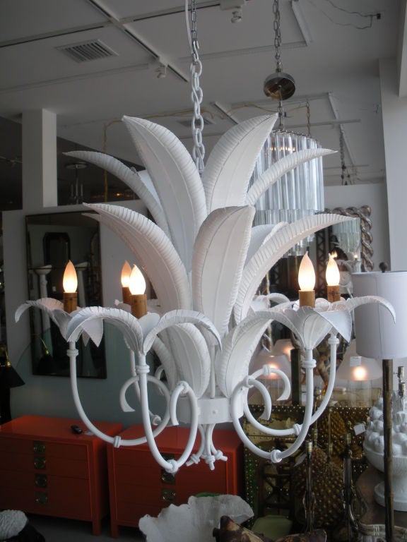 White Lacquer Palm  Leaf Chandelier 2