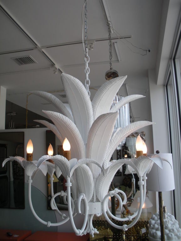 White Lacquer Palm  Leaf Chandelier 3