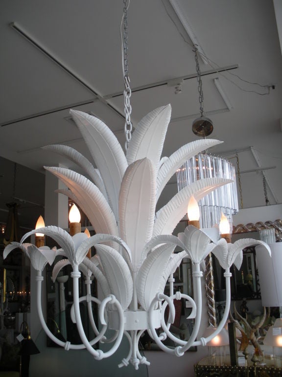 White Lacquer Palm  Leaf Chandelier 4