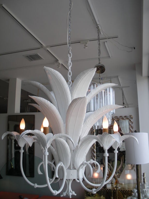 Unknown White Lacquer Palm  Leaf Chandelier