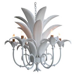 White Lacquer Palm  Leaf Chandelier