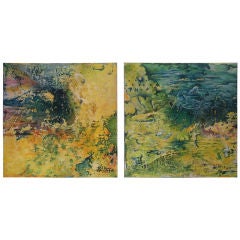 Pair of Abstract Paintings by Artist Gil Rey