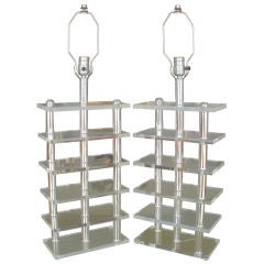 Pair of Geometric Lucite and  Chrome Lamps