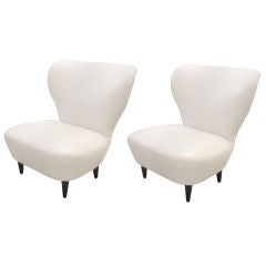 Pair of White Faux  Gator Tall Chairs