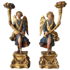 Pair of 18th Century Italian Angel Candle Prickets