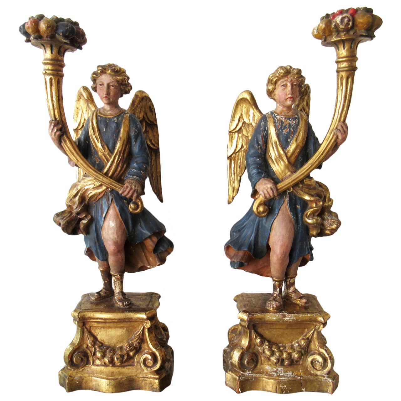 Pair of 18th Century Italian Angel Candle Prickets