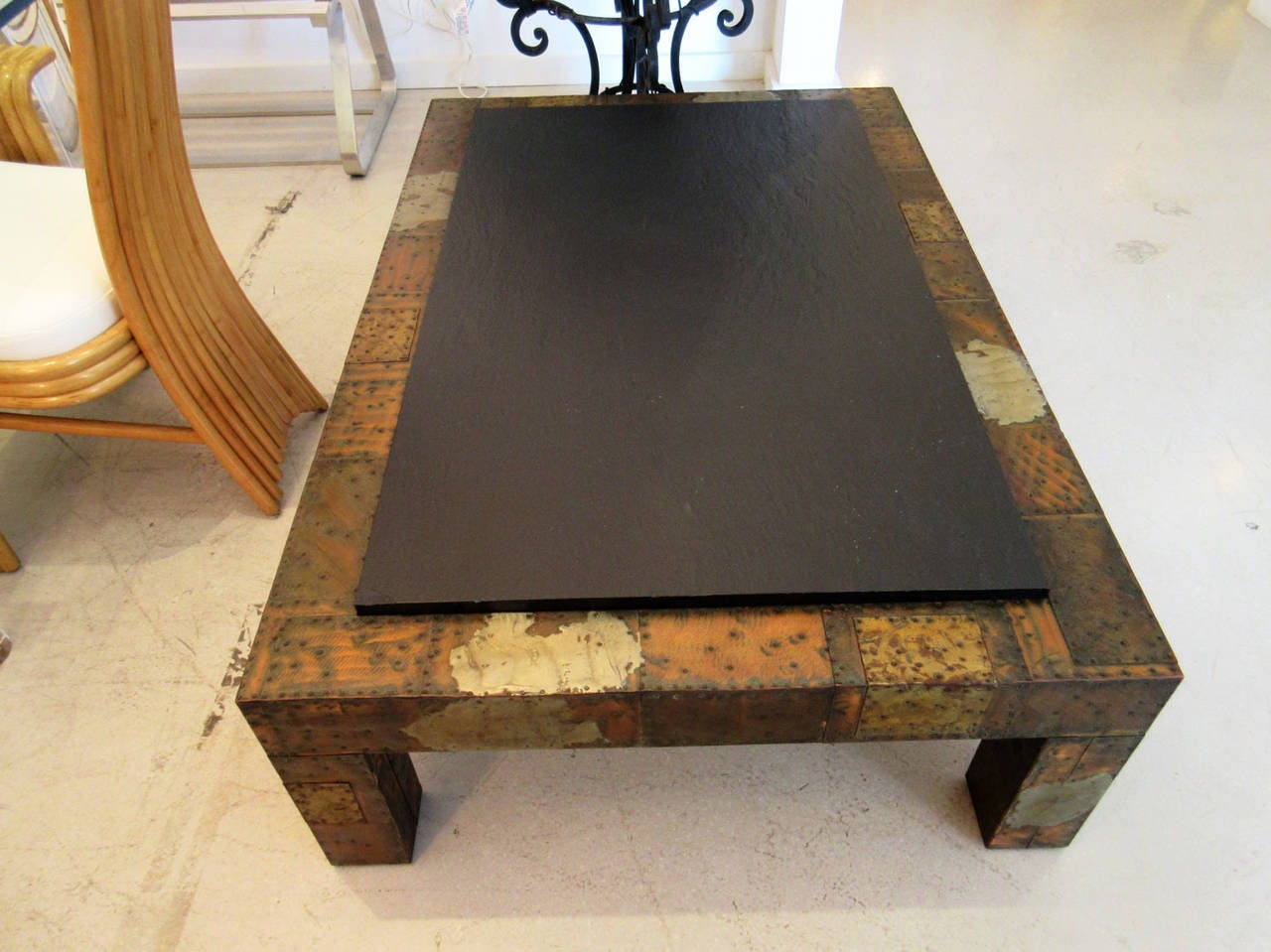 Brutalist Paul Evans Patchwork and Slate Coffee Table