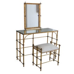 Italian Gilt Faux Bamboo Vanity and Bench