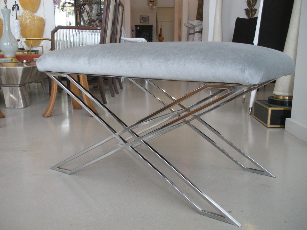 Pair of Milo Baughman Chrome X Benches