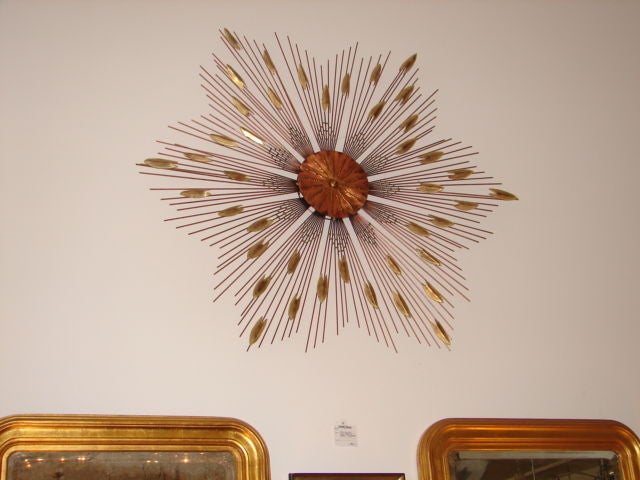 American Jere Sunburst Mixed Metal Wall Sculpture