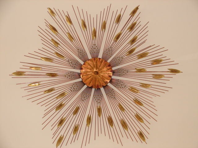 Jere Sunburst Mixed Metal Wall Sculpture In Excellent Condition In West Palm Beach, FL