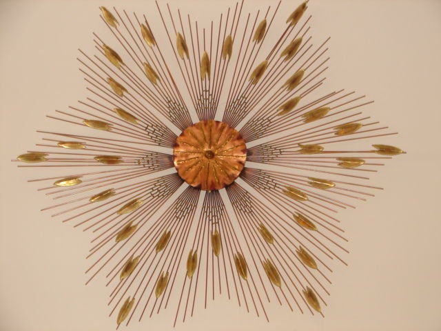 20th Century Jere Sunburst Mixed Metal Wall Sculpture