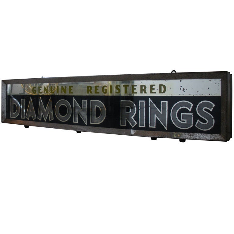 Vintage Sign "Genuine Registered Diamond Rings" For Sale