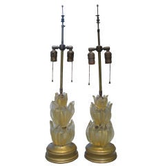 Pair of Barovier and Toso  Antique Murano Glass Lamps