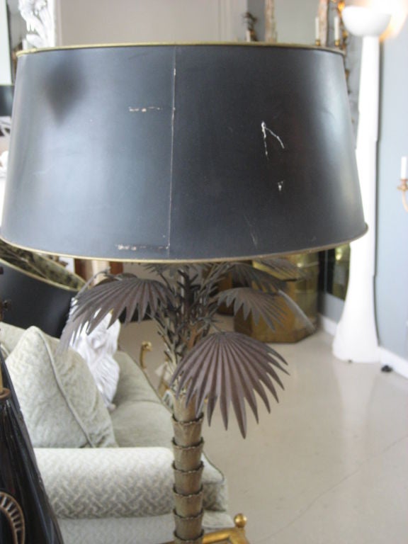 Pair of Vintage Brass Palm Tree Lamps with Tole Shades 3