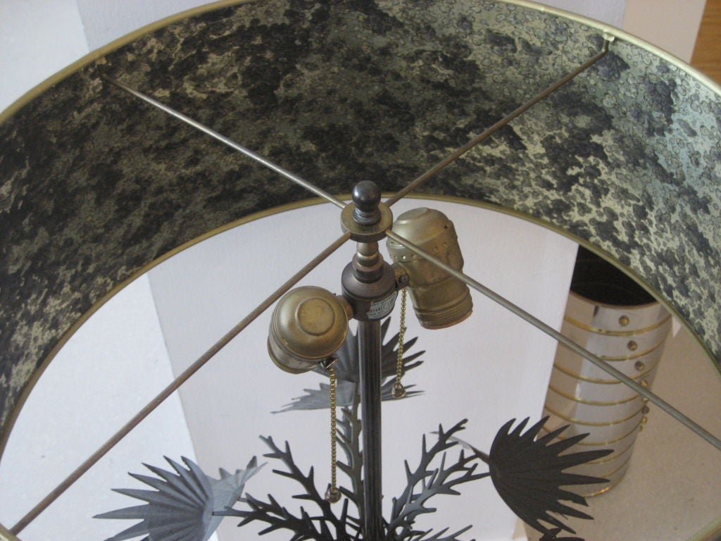 Pair of Vintage Brass Palm Tree Lamps with Tole Shades 5