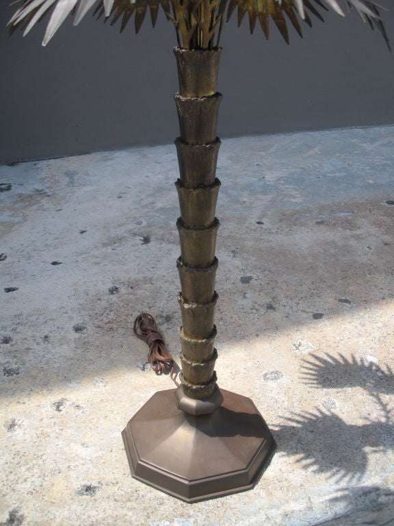 Pair of Vintage Brass Palm Tree Lamps with Tole Shades 1