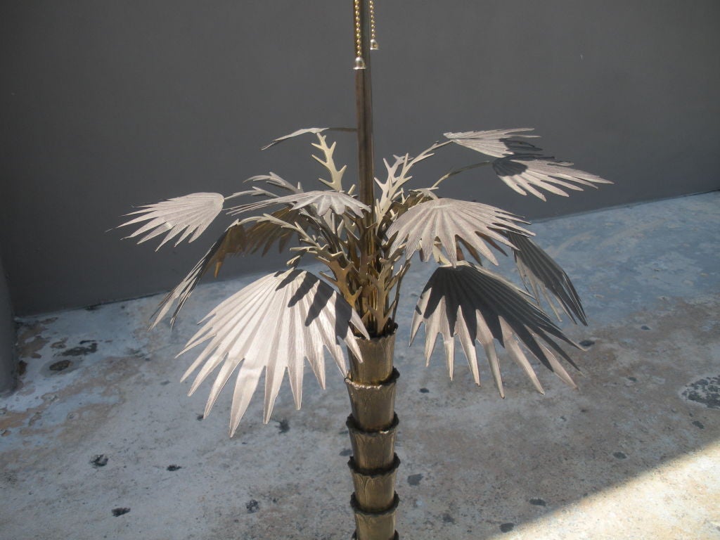 Pair of Vintage Brass Palm Tree Lamps with Tole Shades 2