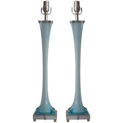 Pair of Vintage Aqua Blue Murano Glass Lamps