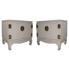 Pair of Vintage White Lacquer Asian Bedside Tables