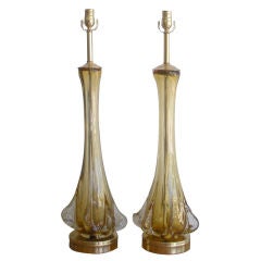 Pair of Vintage Amber Murano Glass Lamps