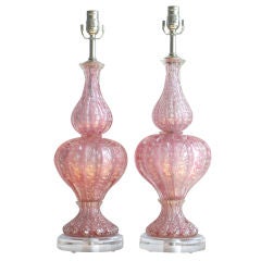 Pair of Vintage Pink Murano Glass Lamps