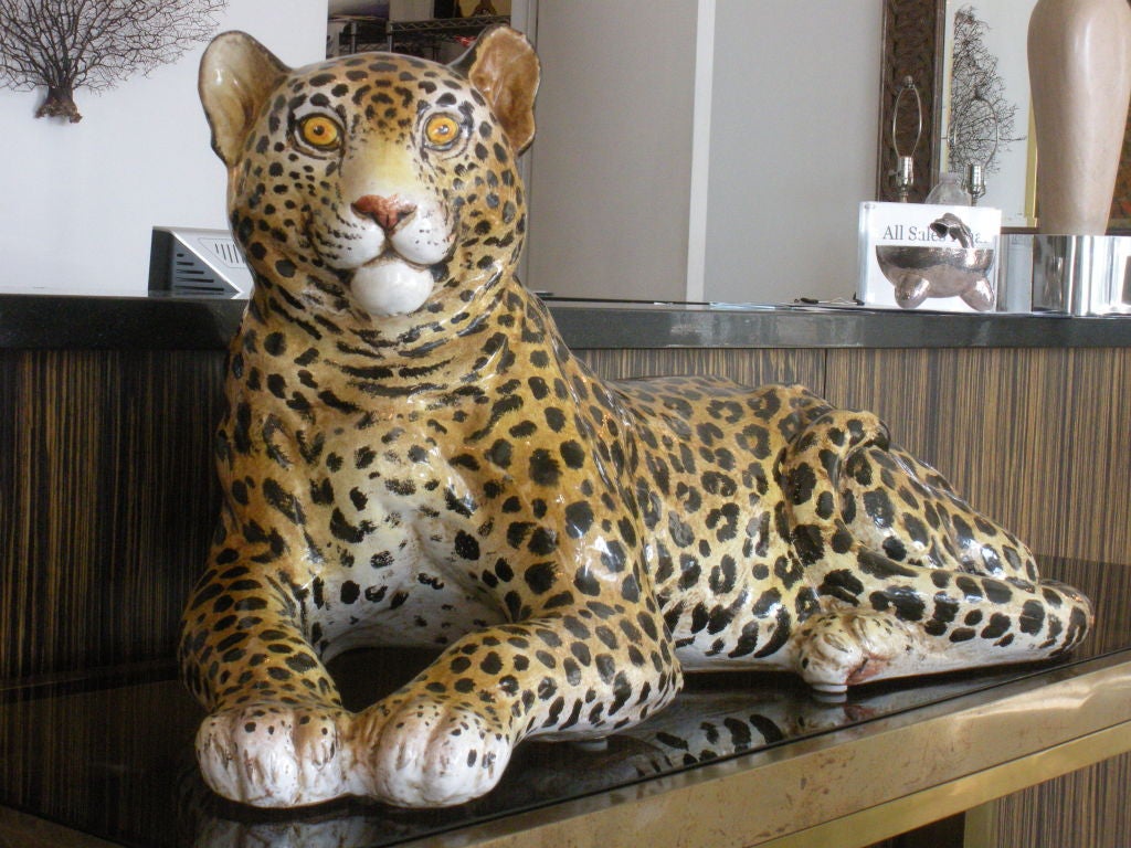 Mid-20th Century Vintage Italian Glazed Terra Cotta  Leopard