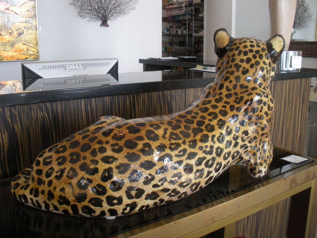 Terracotta Vintage Italian Glazed Terra Cotta  Leopard